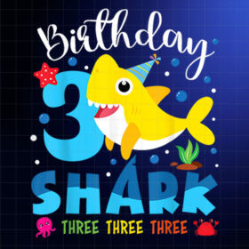 3rd Birthday Kids Shark Party 3 Years Old Boys Girls Toddler PNG, DTF, DTG, Sublimation Design