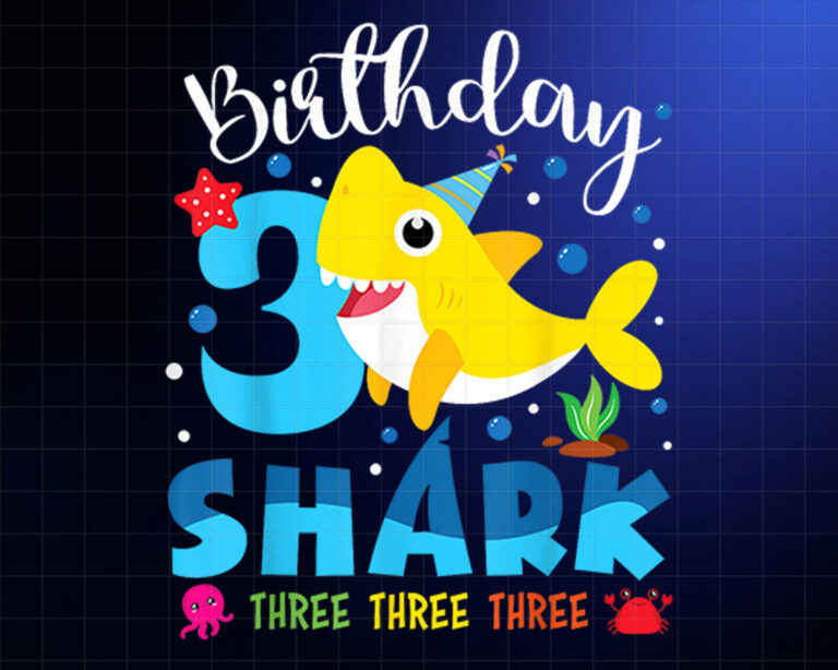 3rd Birthday Kids Shark Party 3 Years Old Boys Girls Toddler PNG, DTF, DTG, Sublimation Design