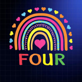 4 Years Old Rainbow 4th Birthday Gift for Girls Boys Kids PNG, DTF, DTG, Sublimation Design