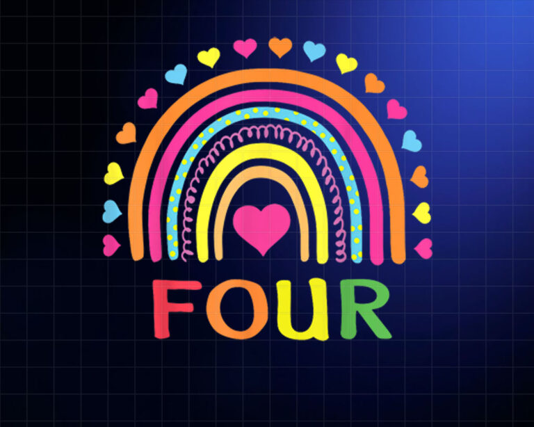 4 Years Old Rainbow 4th Birthday Gift for Girls Boys Kids PNG, DTF, DTG, Sublimation Design