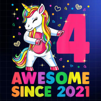 4 Years Old Unicorn Flossing 4th Birthday Girl Unicorn Party PNG, DTF, DTG, Sublimation Design
