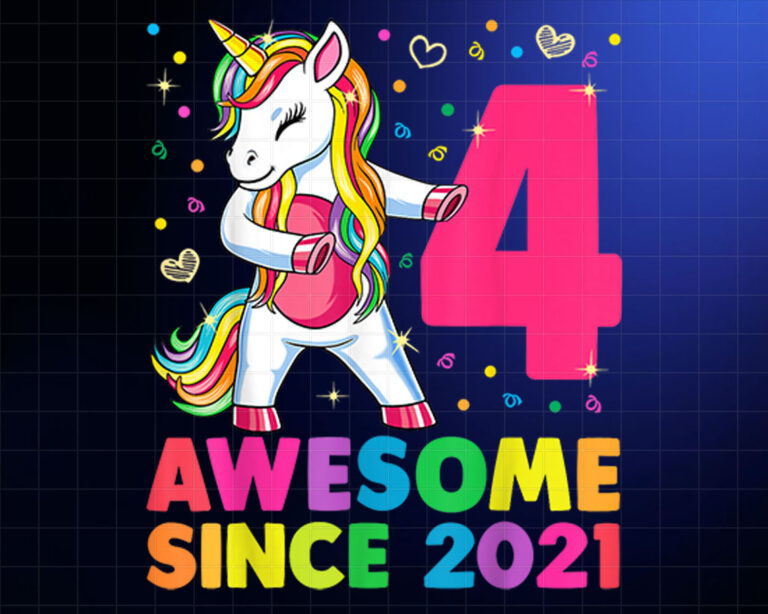 4 Years Old Unicorn Flossing 4th Birthday Girl Unicorn Party PNG, DTF, DTG, Sublimation Design