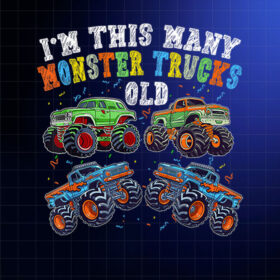 4th Birthday 4 Years Old Im This Many Monster Trucks Old PNG, DTF, DTG, Sublimation Design