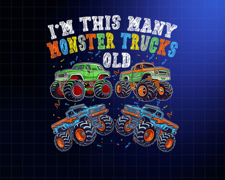 4th Birthday 4 Years Old Im This Many Monster Trucks Old PNG, DTF, DTG, Sublimation Design