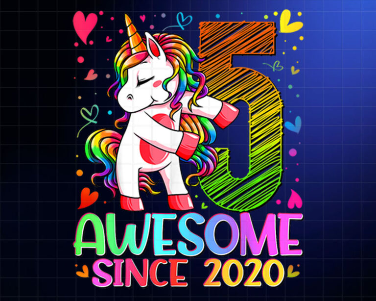 5 Year Old Unicorn Gifts for Girls 5th Birthday Girl Party Shirt PNG, DTF, DTG, Sublimation Design