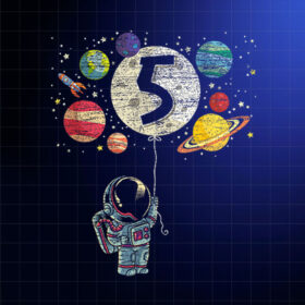 5 Years Old Birthday Boy Gifts Astronaut 5th Birthday Shirt PNG, DTF, DTG, Sublimation Design