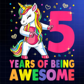 5 Years Old Unicorn Flossing 5th Birthday Girl Unicorn Party Shirt PNG, DTF, DTG, Sublimation Design