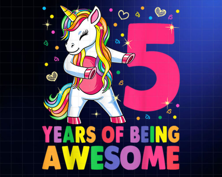 5 Years Old Unicorn Flossing 5th Birthday Girl Unicorn Party Shirt PNG, DTF, DTG, Sublimation Design