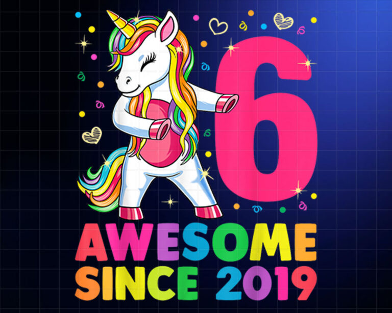 6 Years Old Unicorn Dabbing 6th Birthday Girl Unicorn Party Shirt PNG, DTF, DTG, Sublimation Design