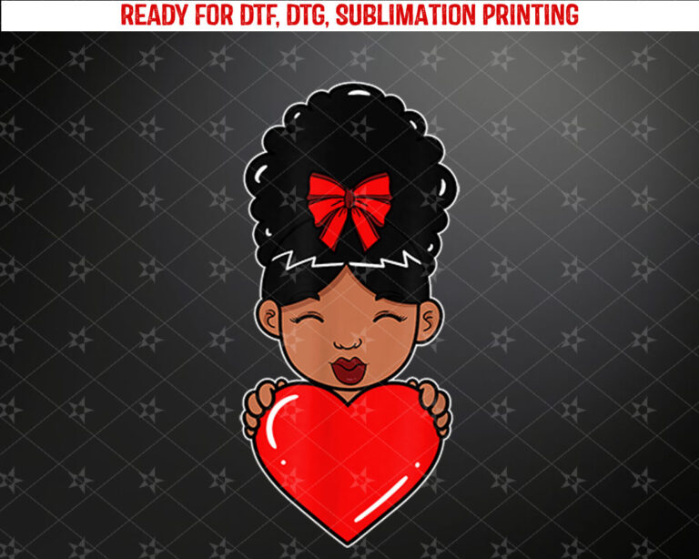 AfroAmerican Heart Girl Valentine Date Valentines Day Shirt PNG, DTF, DTG, Sublimation Design