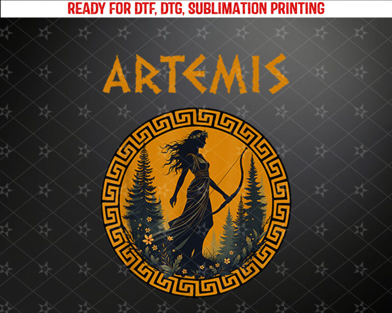 Agema Apparel UnisexAdults Artemis Greek Goddess Greek Mythology Black Small Shirt PNG, DTF, DTG, Sublimation Design