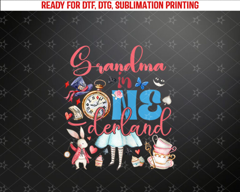 Alice Grandma in ONEderland Birthday Family Shirt PNG, DTF, DTG, Sublimation Design