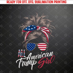 All American Trump Girl Messy Bun Trump Women Supporter 2024 Long Sleeve Shirt PNG, DTF, DTG, Sublimation Design