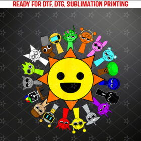 All best Sprunki toys around mr Sun Shirt PNG, DTF, DTG, Sublimation Design