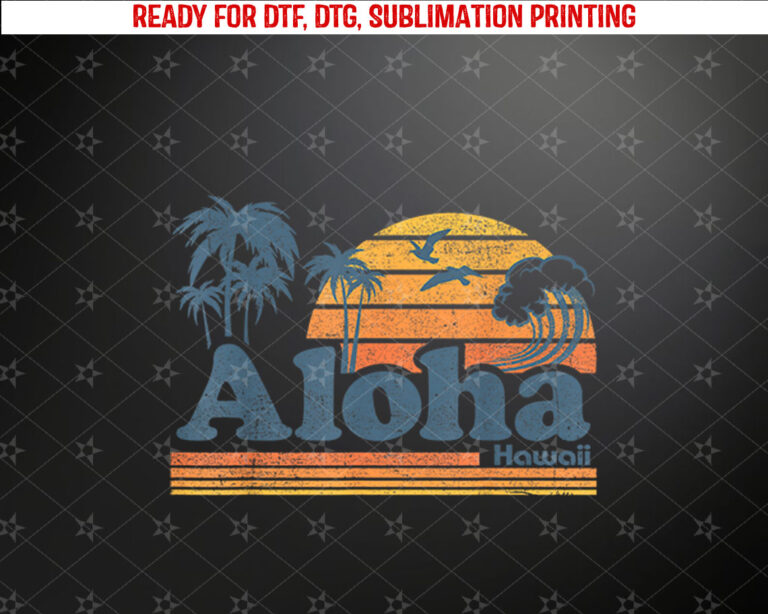 Aloha Hawaii Vintage Beach Summer Surfing 70s Retro Hawaiian Shirt PNG, DTF, DTG, Sublimation Design