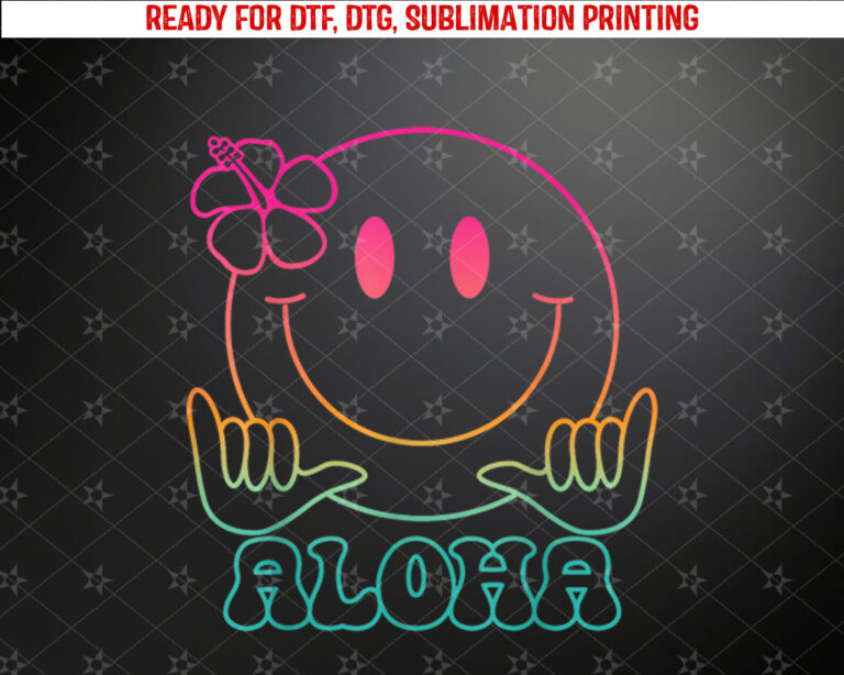 Aloha Hawaiian Cute Smile Face Shaka Hibiscus Kids Girls Shirt PNG, DTF, DTG, Sublimation Design