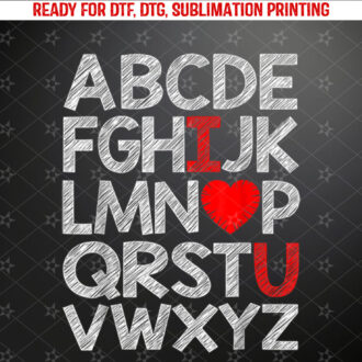 Alphabet ABC I Love You Valentines Day Heart Shirt PNG, DTF, DTG, Sublimation Design