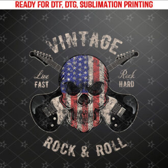 American Flag Guitar Vintage Rock and Roll Skull Guitarist Long Sleeve Shirt PNG, DTF, DTG, Sublimation Design