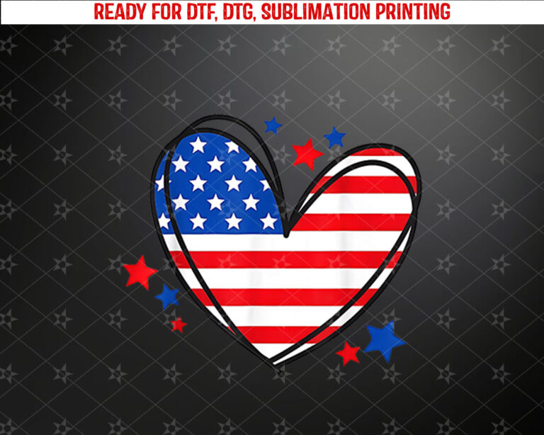 American Flag Heart Independence Day 4th of July Women Kids Shirt PNG, DTF, DTG, Sublimation Design