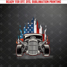 American Flag Vintage Hot Rod Veteran Memorial Day July 4 Shirt PNG, DTF, DTG, Sublimation Design