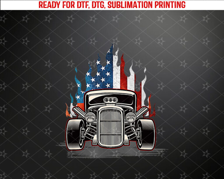 American Flag Vintage Hot Rod Veteran Memorial Day July 4 Shirt PNG, DTF, DTG, Sublimation Design
