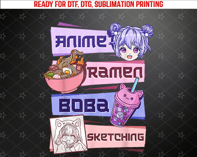 Anime Girl Ramen Boba Tea Bubble Tea Sketching Shirt PNG, DTF, DTG, Sublimation Design
