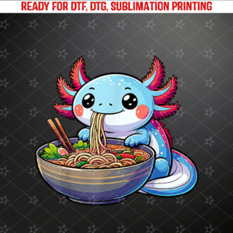 Anime Kawaii Axolotl Eating Ramen Noodles Gift Boy Girl Teen Shirt PNG, DTF, DTG, Sublimation Design