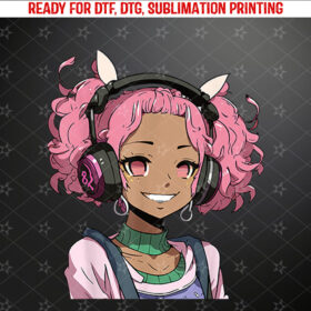 Anime and Music Black Girl Anime Merch Afro African American Shirt PNG, DTF, DTG, Sublimation Design