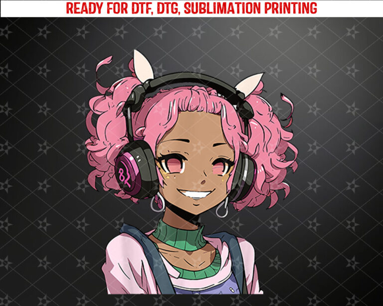 Anime and Music Black Girl Anime Merch Afro African American Shirt PNG, DTF, DTG, Sublimation Design