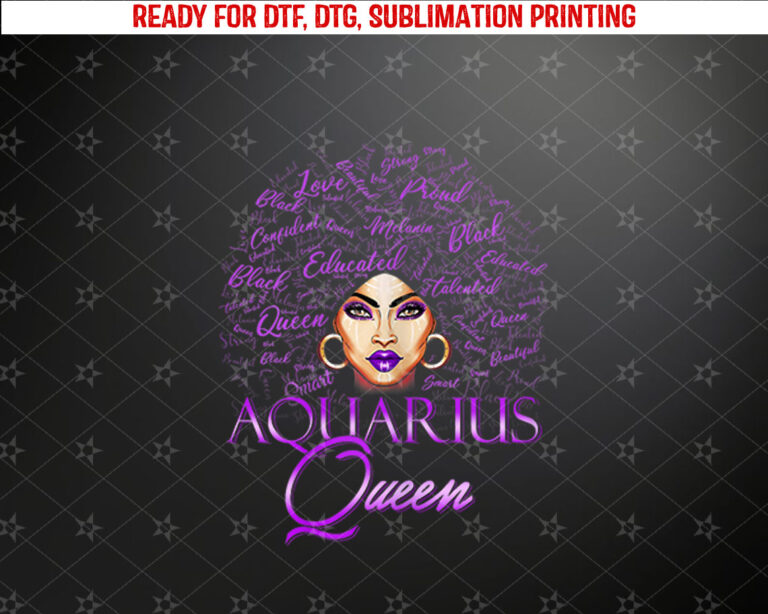 Aquarius Girl Womens Purple Afro Queen Black Zodiac Birthday Shirt PNG, DTF, DTG, Sublimation Design