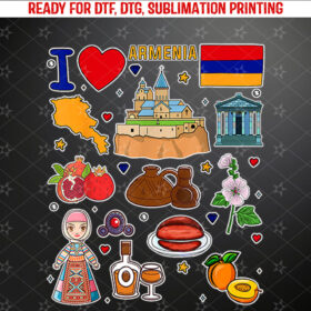 Armenian hand drawn symbols Armenia map cultural icons Shirt PNG, DTF, DTG, Sublimation Design