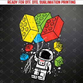 Astronaut Block Building Balloons Space Toddler Boys Kids Shirt PNG, DTF, DTG, Sublimation Design