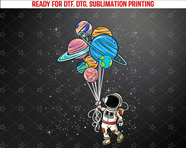 Astronaut Holding Planet Balloons BoysGirls STEM Kids Shirt PNG, DTF, DTG, Sublimation Design
