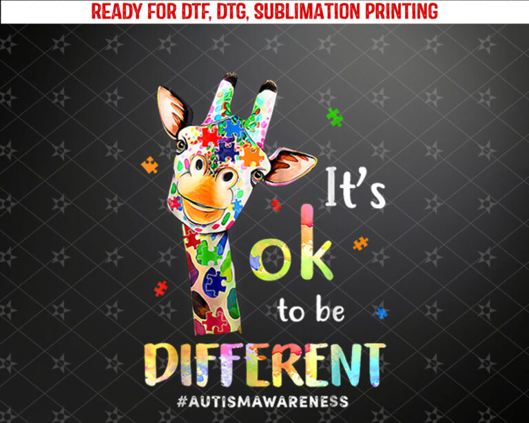 Autism Awareness Cute Giraffe Animal Its Ok To Be Different Shirt PNG, DTF, DTG, Sublimation Design