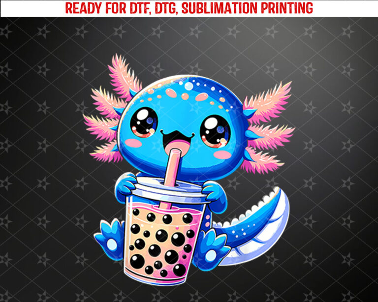 Axolotl Bubble Boba Tea Anime Cute Kawaii Blue Axolotl Shirt PNG, DTF, DTG, Sublimation Design