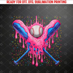 Baseball Bat with Ice Cream Sprinkles Drip Baseball Player Shirt PNG, DTF, DTG, Sublimation Design