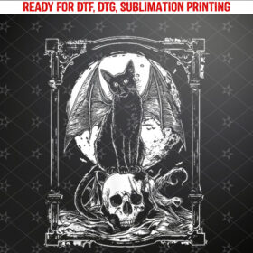Bat Cat Skull Occult Unholy Punk Goth Grunge Black Metal Shirt PNG, DTF, DTG, Sublimation Design