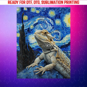 Bearded Dragon Starry Night Van Gogh Style Shirt PNG, DTF, DTG, Sublimation Design