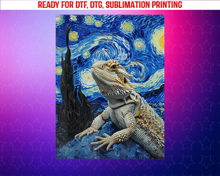 Bearded Dragon Starry Night Van Gogh Style Shirt PNG, DTF, DTG, Sublimation Design