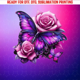 Beautiful Butterfly Purple Rose Butterfly Lovers Gifts Women Shirt PNG, DTF, DTG, Sublimation Design