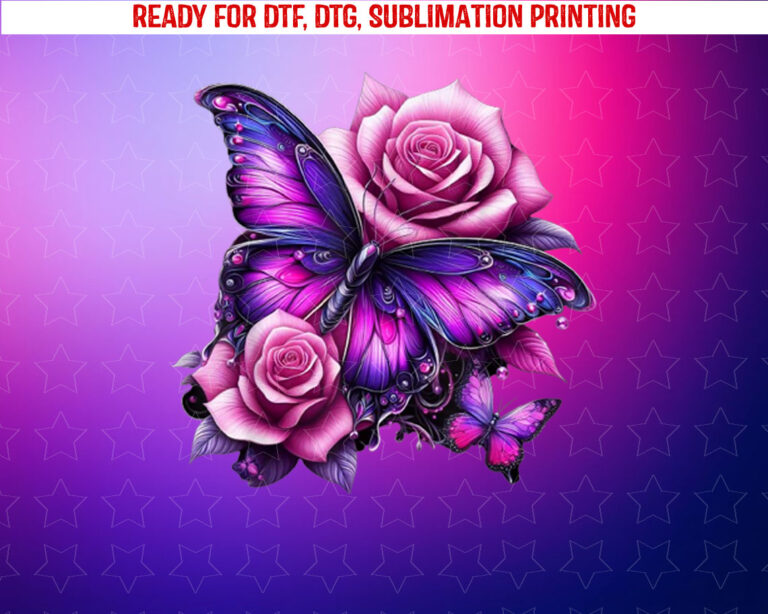 Beautiful Butterfly Purple Rose Butterfly Lovers Gifts Women Shirt PNG, DTF, DTG, Sublimation Design