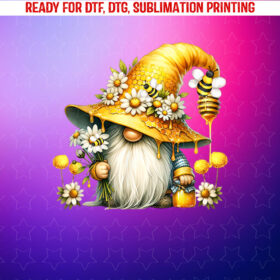 Bee Gnome Graphic for Women Daisy Flowers Funny Hippie Gnome Shirt PNG, DTF, DTG, Sublimation Design