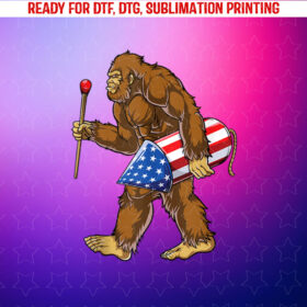 Bigfoot Fireworks 4th of July Men Sasquatch American Flag Us Shirt PNG, DTF, DTG, Sublimation Design