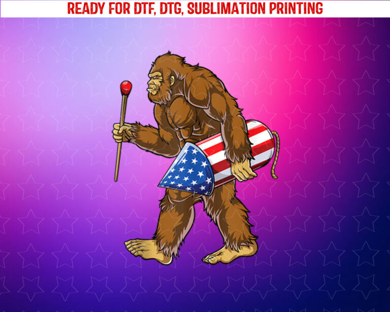 Bigfoot Fireworks 4th of July Men Sasquatch American Flag Us Shirt PNG, DTF, DTG, Sublimation Design