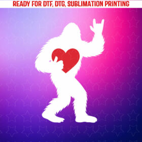 Bigfoot Heart Valentines Day Boys Girls Kids Love Sasquatch Shirt PNG, DTF, DTG, Sublimation Design