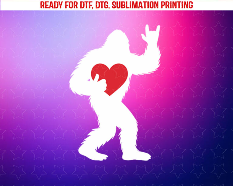 Bigfoot Heart Valentines Day Boys Girls Kids Love Sasquatch Shirt PNG, DTF, DTG, Sublimation Design