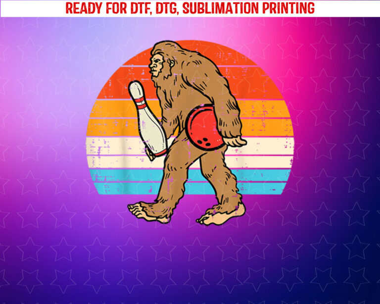 Bigfoot Sasquatch Bowling Retro Bowler Team Men Women Kids Shirt PNG, DTF, DTG, Sublimation Design