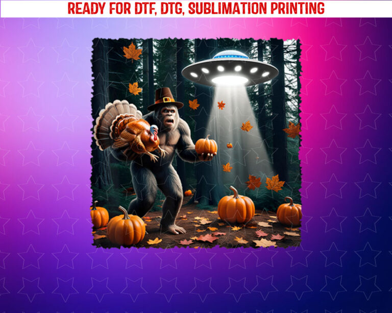Bigfoot Sasquatch Turkey Ufos Funny Thanksgiving Day Pumpkin Shirt PNG, DTF, DTG, Sublimation Design