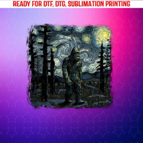 Bigfoot Starry Night Sasquatch Van Gogh Sky Painting Art Shirt PNG, DTF, DTG, Sublimation Design