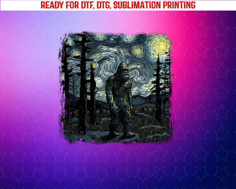 Bigfoot Starry Night Sasquatch Van Gogh Sky Painting Art Shirt PNG, DTF, DTG, Sublimation Design